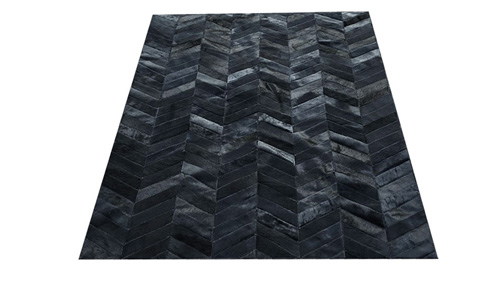 Chevron Cowhide Rug - Dyed Black / Herringbone Cowhide Rug - Dyed Black - CH6