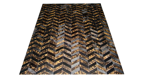 Metallic Chevron Cowhide Rug - Black & Gold on Black / Metallic Herringbone Cowhide Rug - Black & Gold on Black - CH9