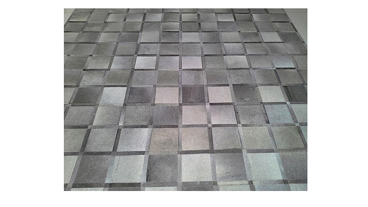 Grey Patchwork Cowhide Rug - Frames design - P9