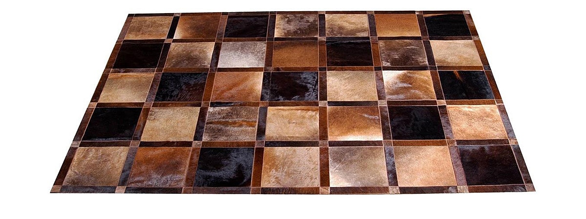 Beige and Brown Patchwork Cowhide Rug - Frames design - P10