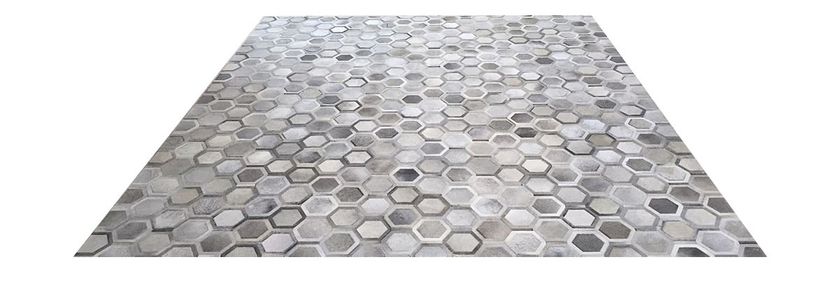 Grey Patchwork Cowhide Rug - Veronica design - P15