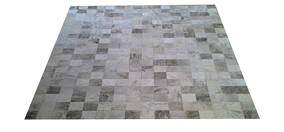 Grey and White Patchwork Cowhide Rug - Square Tiles - P20