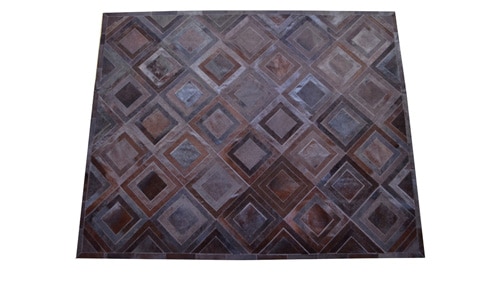 Dyed Brown Patchwork Cowhide Rug - Diamonds design - P16