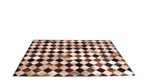 Brindle Patchwork Cowhide Rug - Diagonal Checkerboard Tiento design - P17