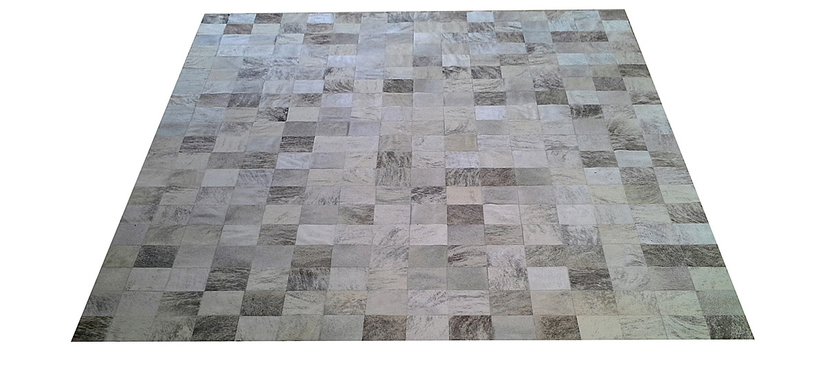 Grey and White Cowhide Rug - Square Tiles - G6