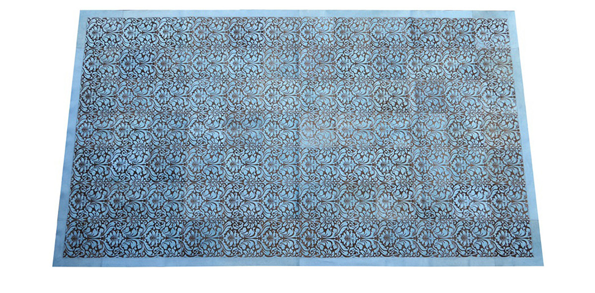 Laser Cut Cowhide Rug - Sophie design in Dyed Light Blue - L3