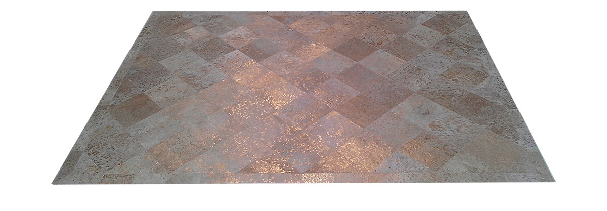 Metallic Cowhide Rug - Gold on White Diagonal design - M1