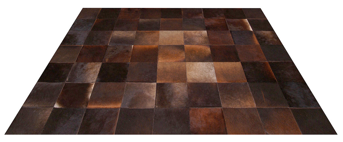 Brown Iridescent Patchwork Hide Rug - Square Tiles Cowhide Rug - NC31