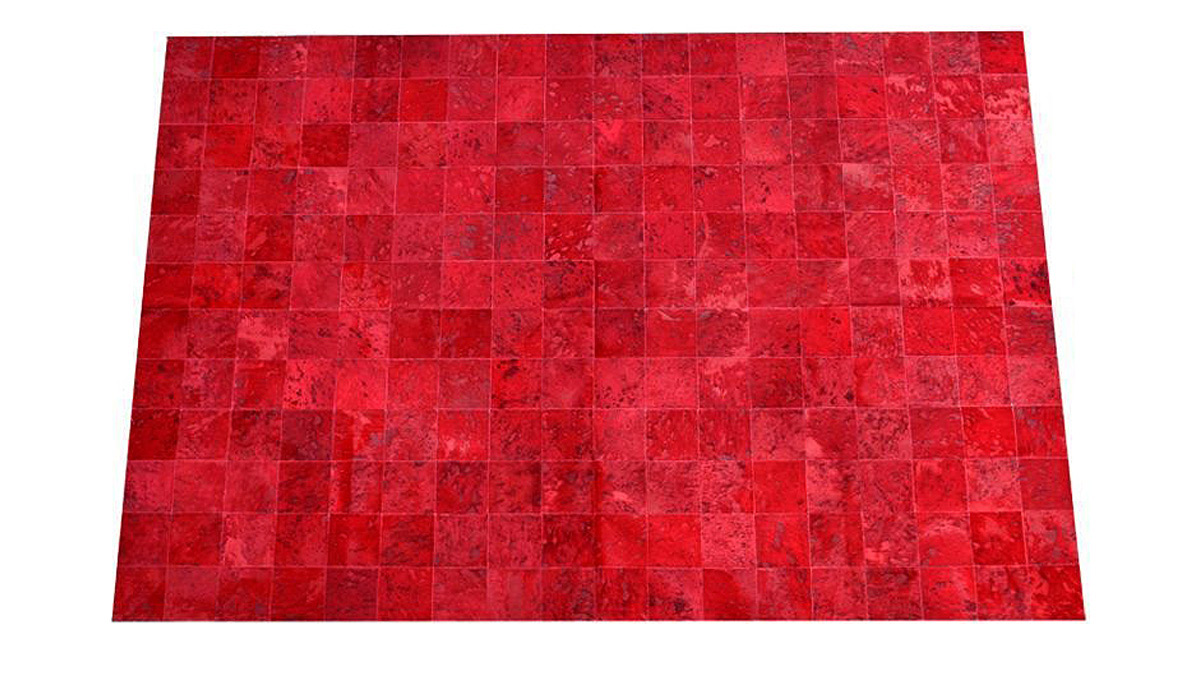 Dyed Cowhide Rug Red Devore Square Tiles D7 Pampa Leather Corp