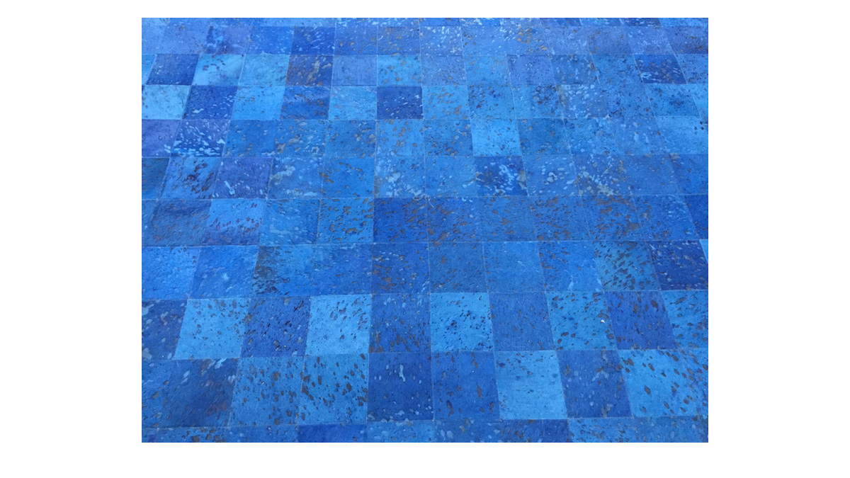 Dyed Cowide Rug - Blue Devore Square Tiles - D10