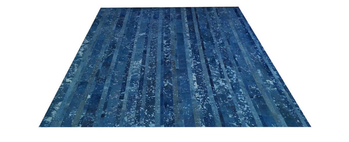 Stripes Cowhide Rug - Blue Devore - D11