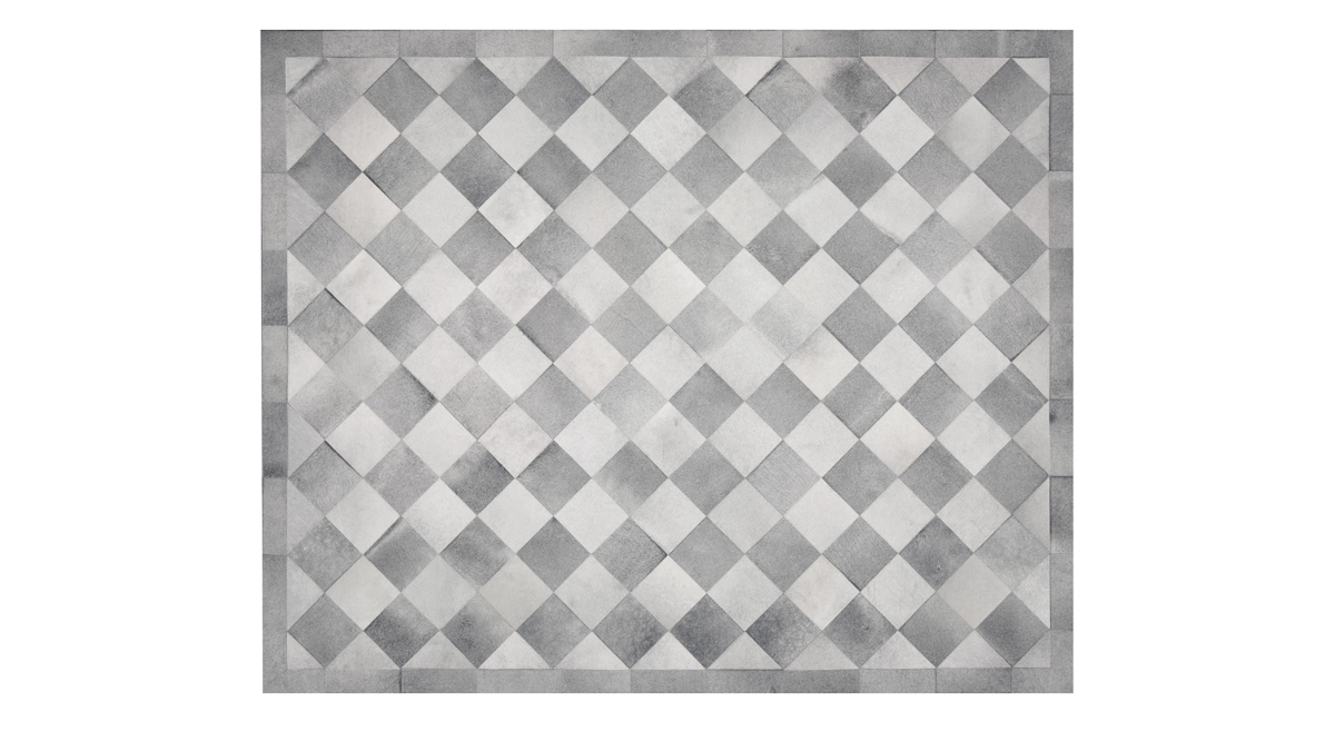 Grey Cowide Rug - Diagonal Ckeckerboard Pattern - G11