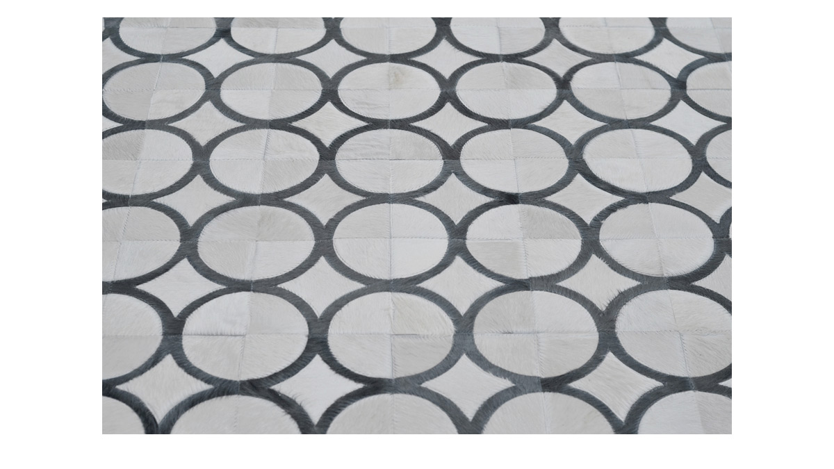 White and Dyed Grey Cowhide Rug - Doral Luxor Combined design - W7