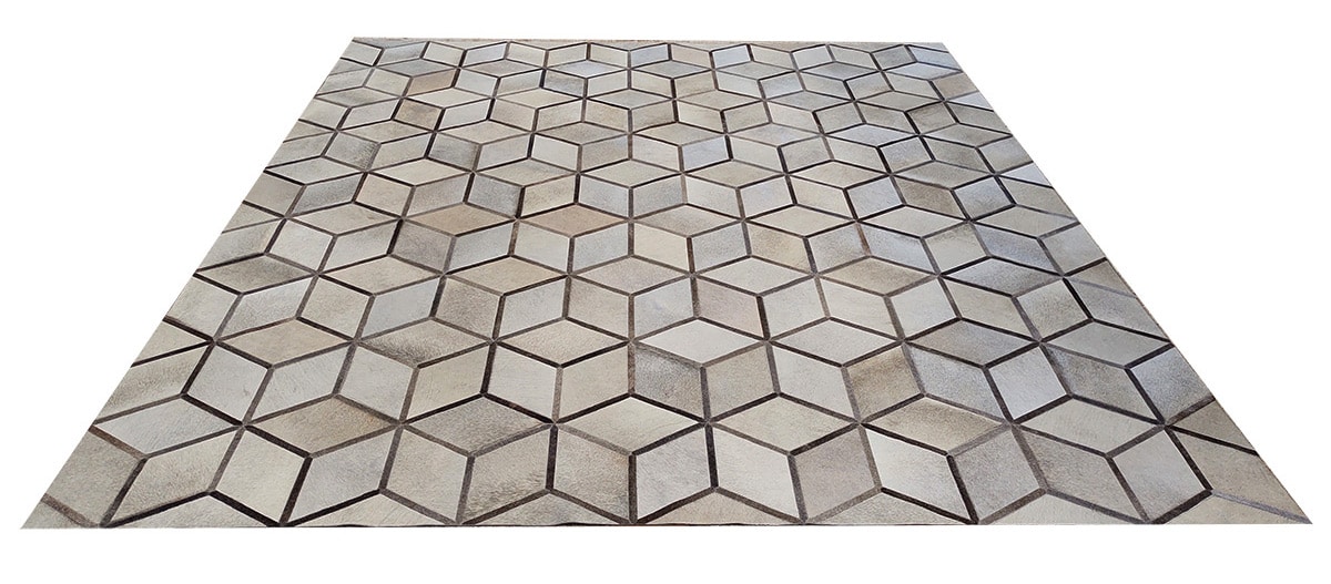 Light Taupes & Greys with Browns Hide Rug - Geo Cubes design - P33