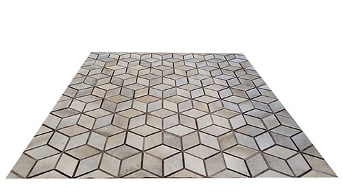 Light Taupes & Greys with Browns Hide Rug - Geo Cubes design - P33