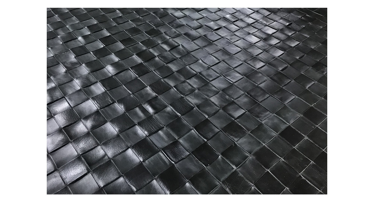 Woven Leather Rug Black detail Basket Weave Leather Rug Black