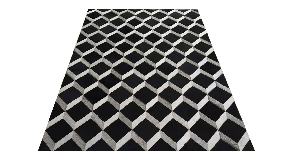 Patchwork Cowhide Rugs - Paine - Dyed Black & Greys - P35