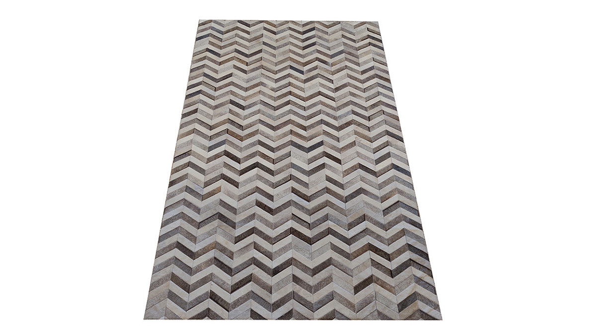 Chevron Cowhide Rug - Greys and Creams - Herringbone Cowhide Rug - Greys and Creams - CH13