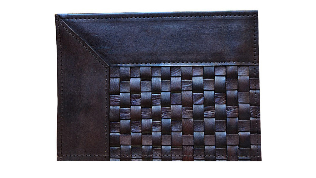 Woven Leather Rug - Narrow Stripes Dark Brown / Basket Weave Leather Rug - Narrow Stripes Dark Brown - WL14