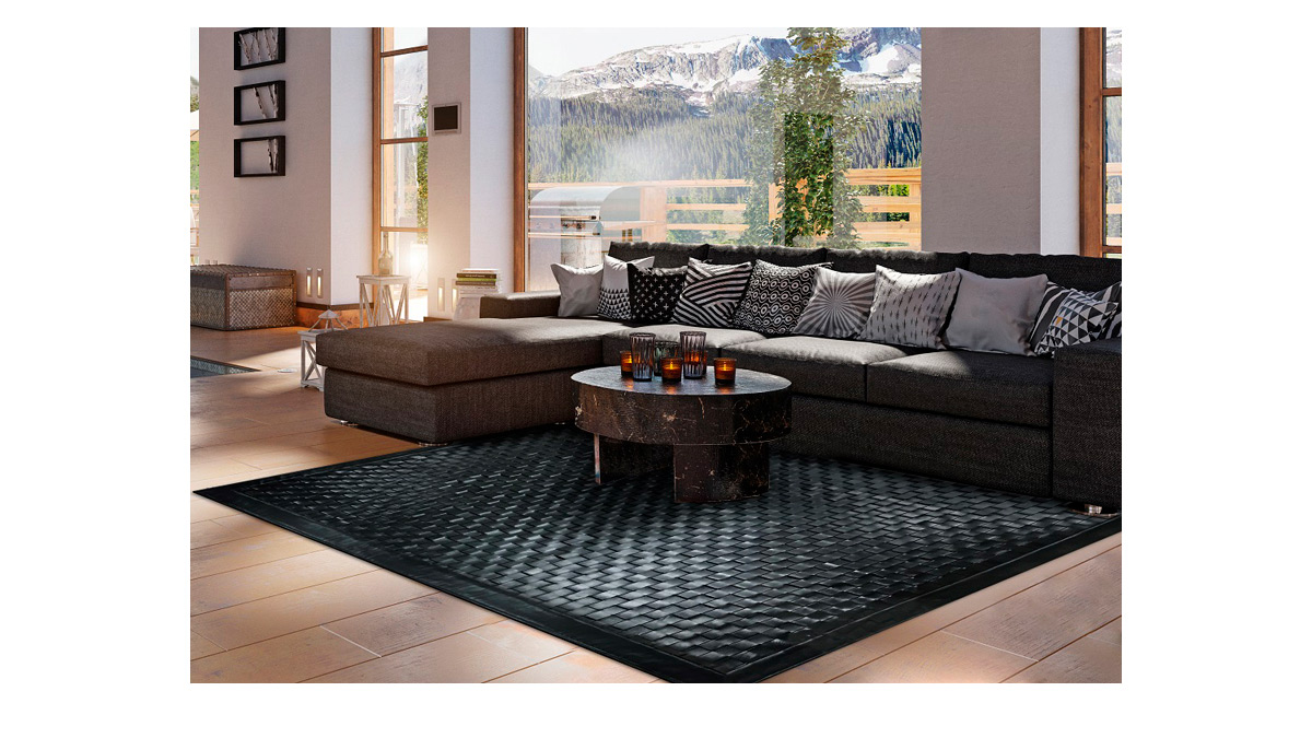 Woven Leather Rug - Black / Basket Weave Leather Rug - Black - WL3 / Hand Woven Leather Rug