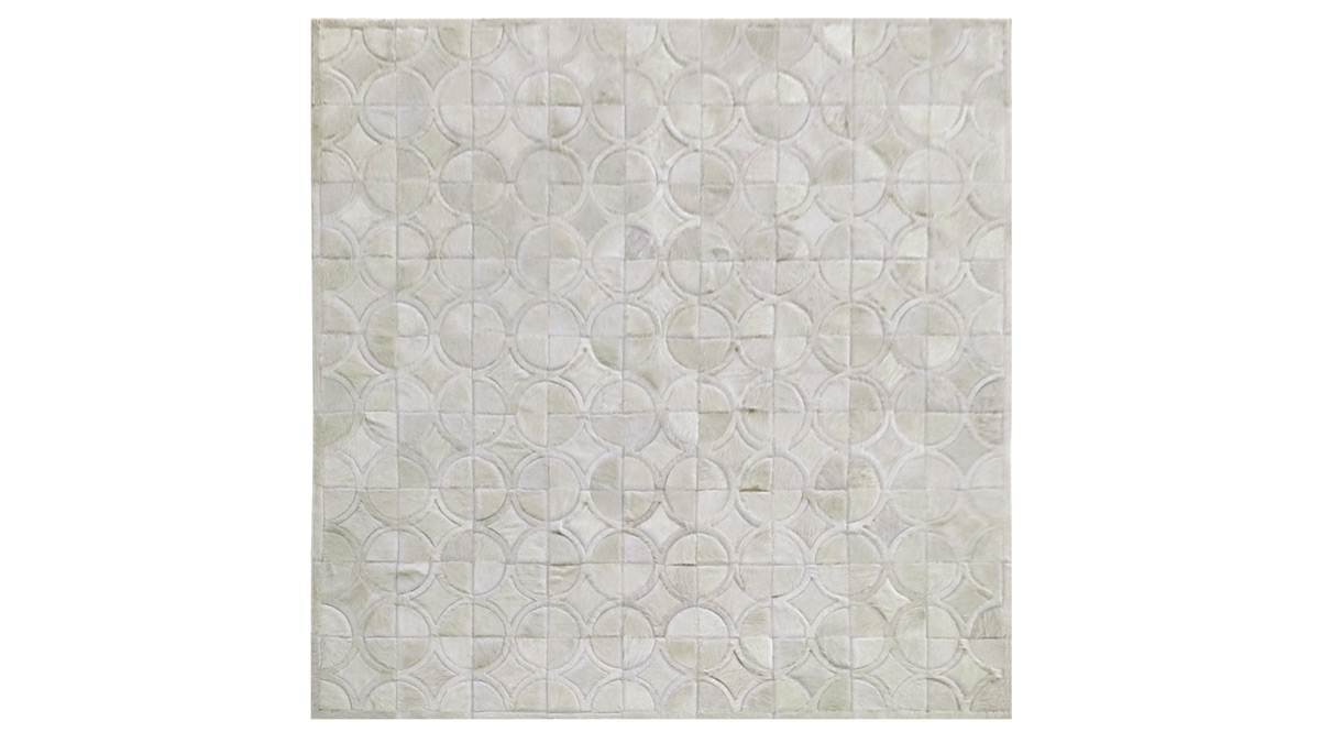 Off White Cowhide Rug - Doral Luxor design - patchwork cowhide rugs, off white cowhide rugs, custom cowhide rugs, hair-on-hide patchwork cowhide rugs