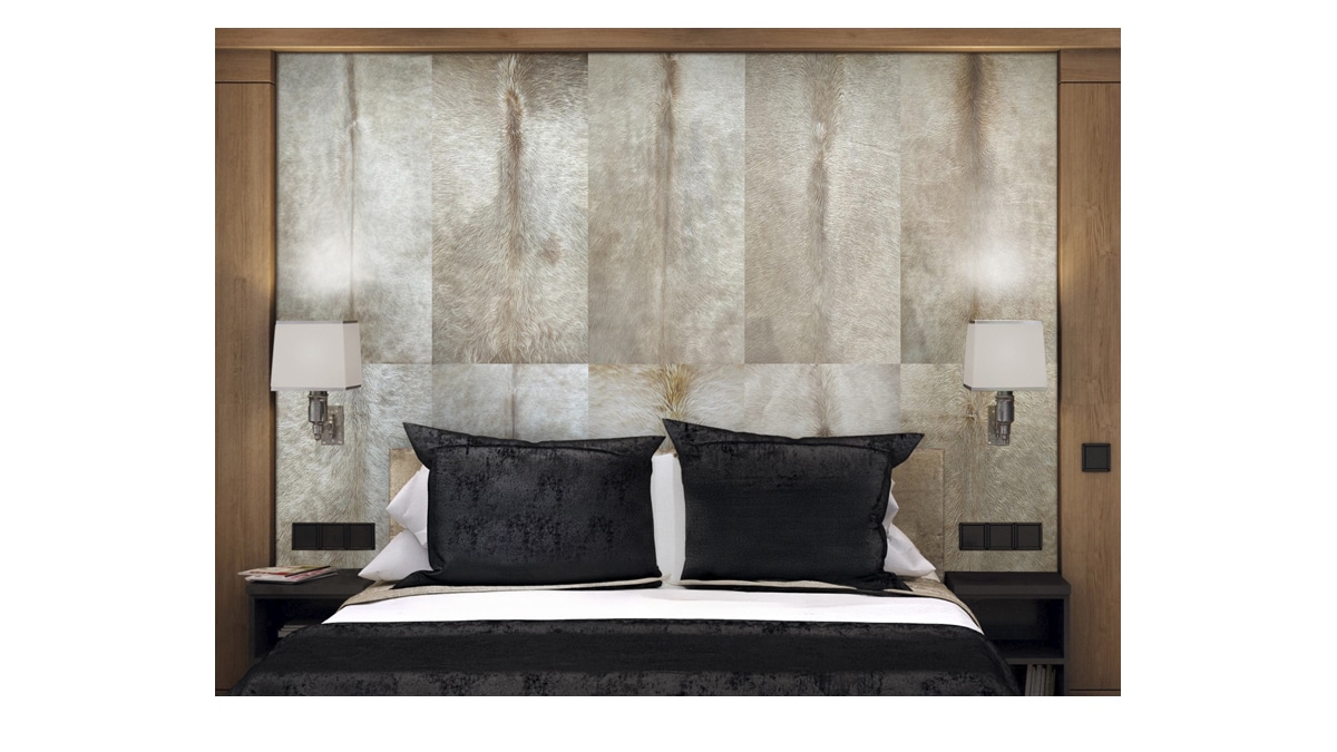 Large Cowhide Tiles with the spine add a distinctive touch for interior design applications