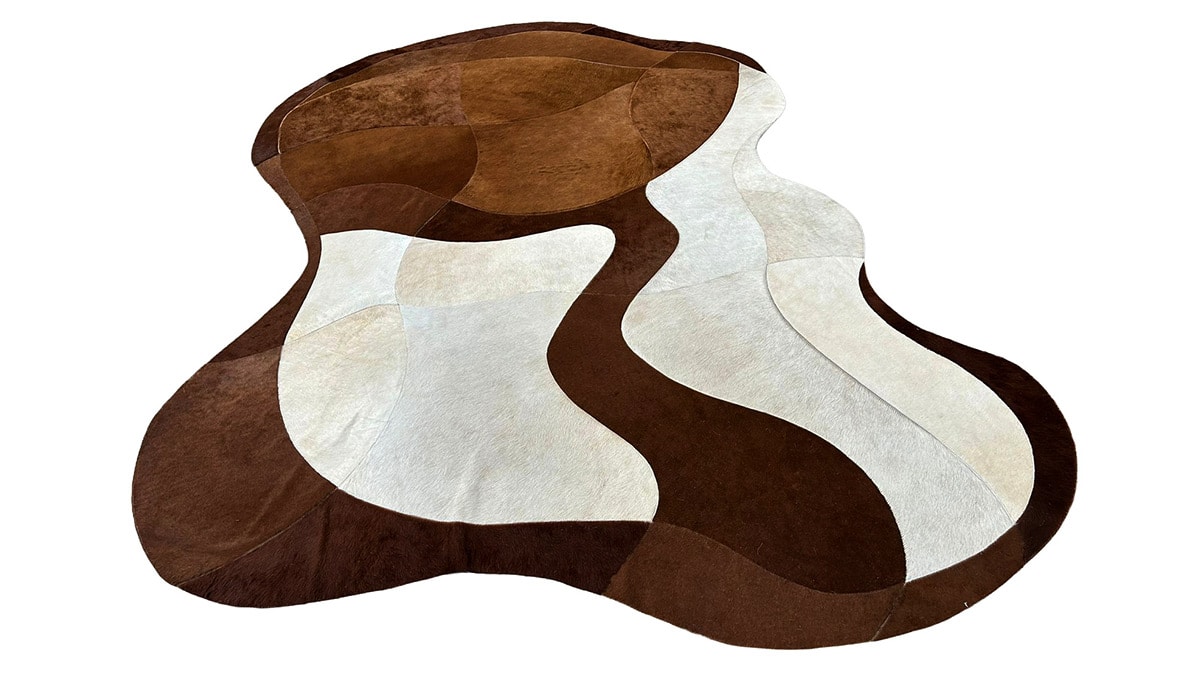 Irregular Shaped Patchwork Cowhide Rug in Large curved Patches